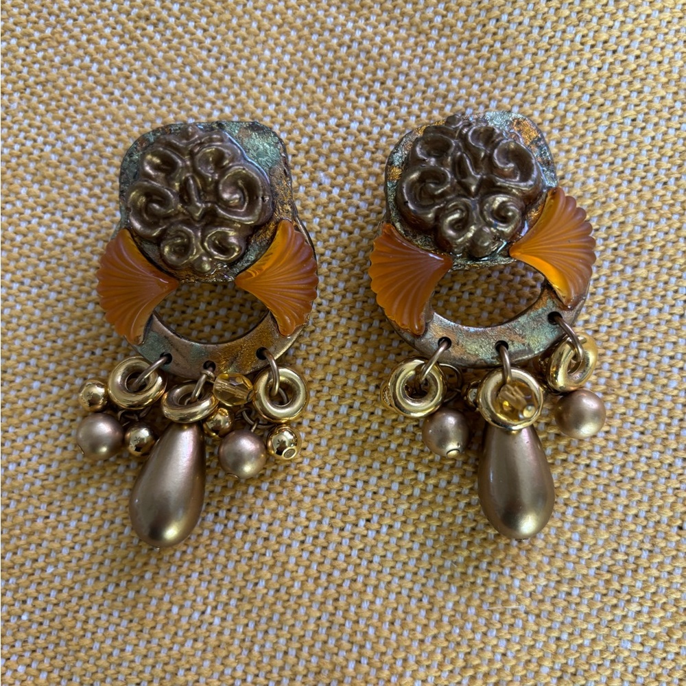Vintage Ikarami Gold & Bronze Clip On  Earrings